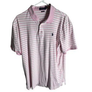 Polo Ralph Lauren Shirt Mens Large Short Sleeve Double Stripe pink white Pony